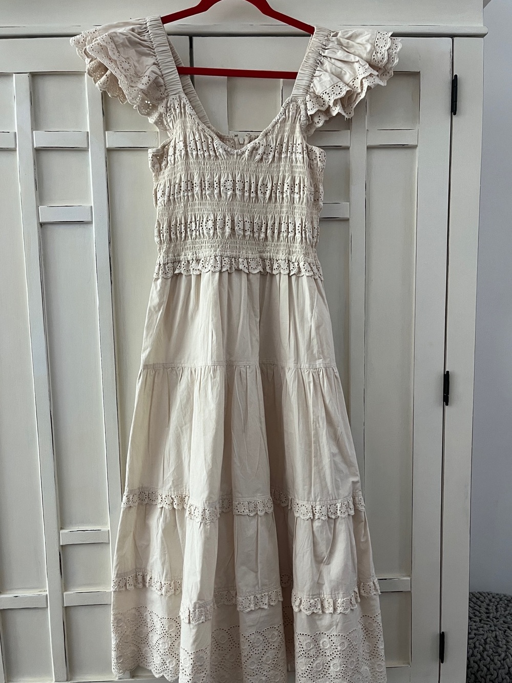 SEA New York Cream Eyelet Tiered Midi Sundress Size M NWOT Gorgeous Firm